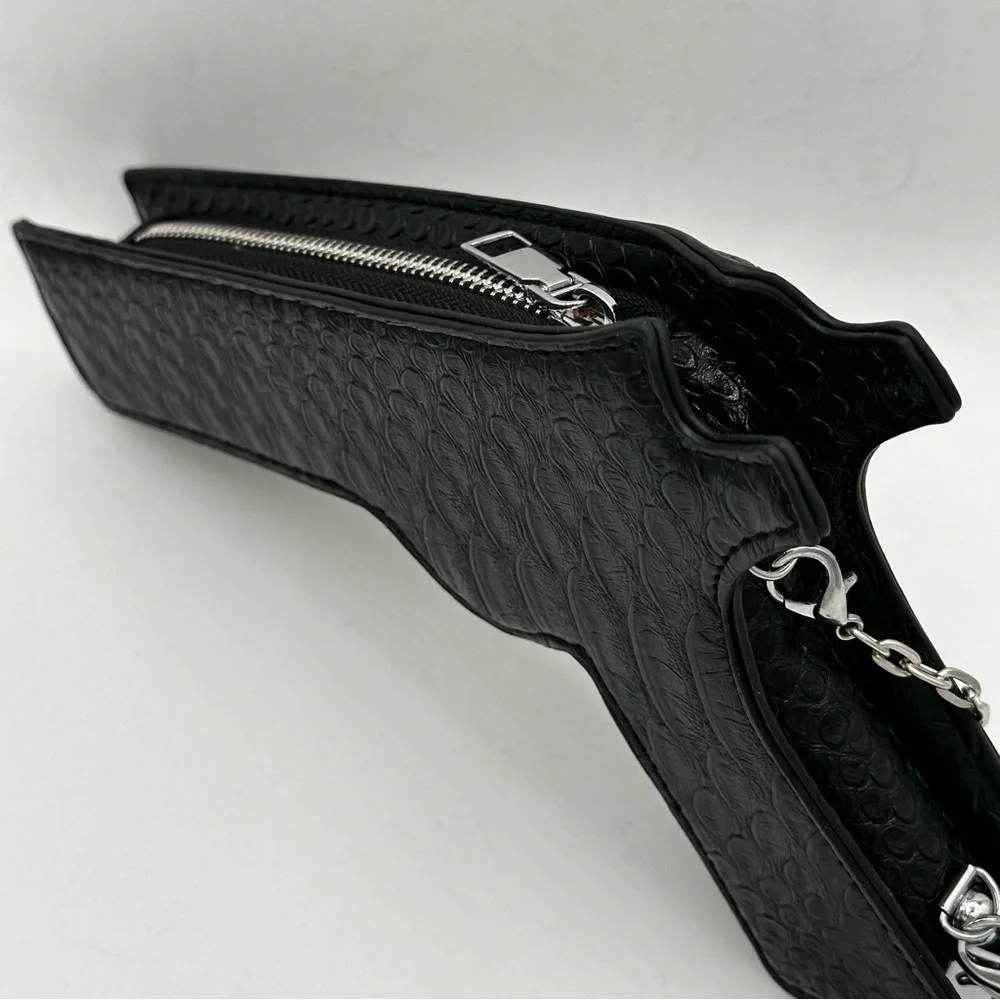 Black pistol shaped hip holster mini little purse handbag.